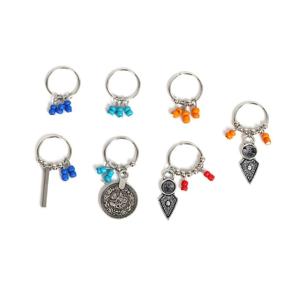 Needway 5~8pcs /set Cincin Rambut Pesona Perhiasan Perak Warna-Warni Gimbal Aksesoris Alat Liontin Merak Manset Rambut Untuk Wanita