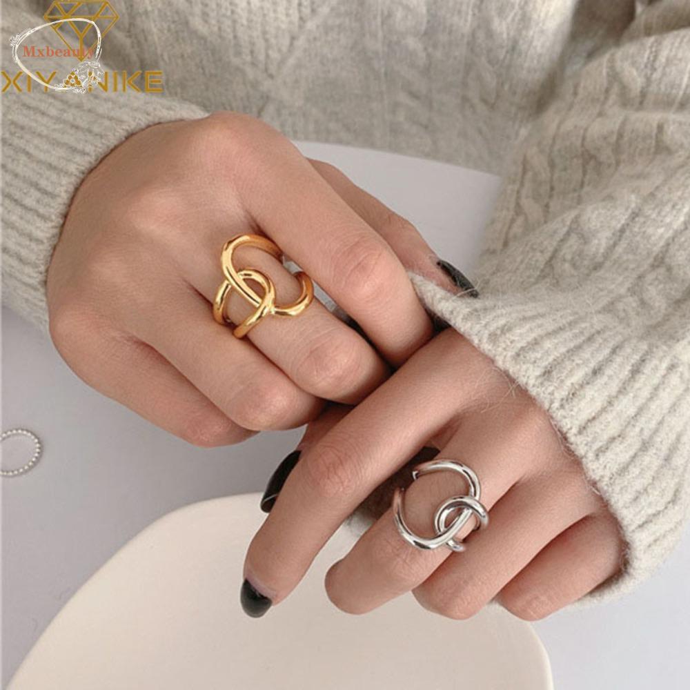 Mxbeauty Cincin Wanita Pesta Vintage Trendi Silang Geometris Sederhana Diikat Jari Cincin