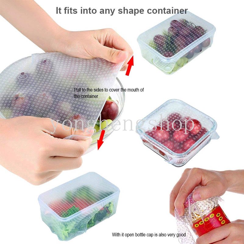 Silikon Bungkus Makanan Bening Cling Film Multifungsi Reusable Stretchable Lid Kulkas Food Preservation Seal Covers Fresh Keeping Bowl Cover Kitchen Gadget