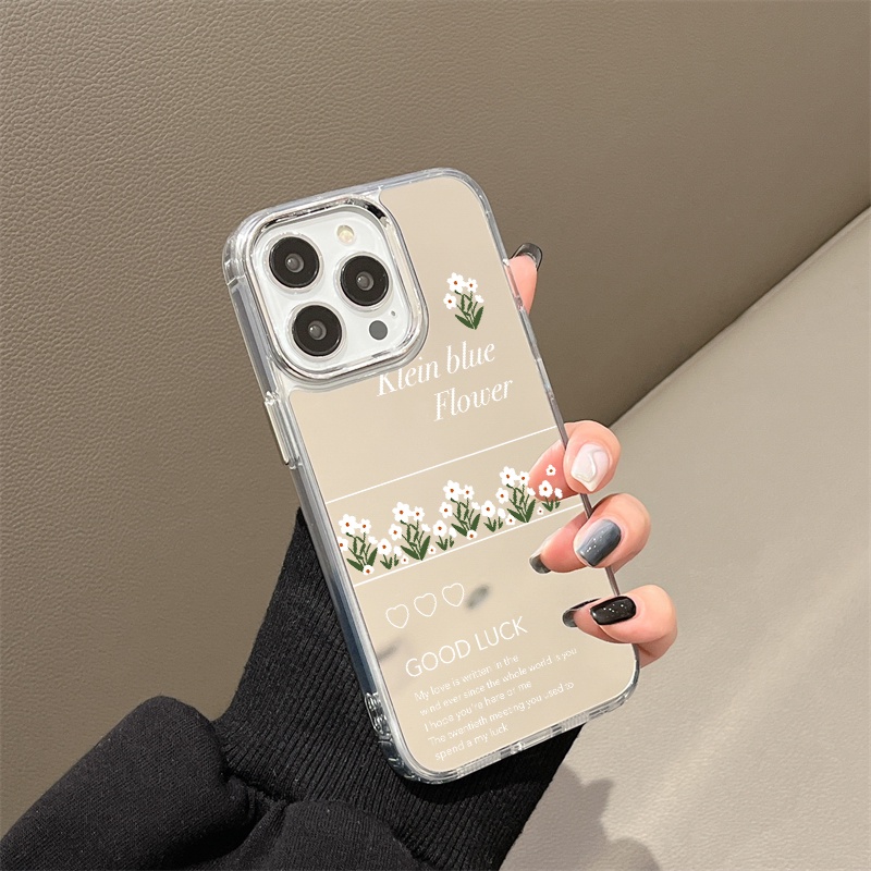 IPHONE Klein Casing Ponsel Cermin Bunga Kompatibel Untuk Iphone11 12 13 14 12Pro 13Pro 14Pro Pro Max XR X XS Max Electroplating Tombol Perlindungan Mirror Cover