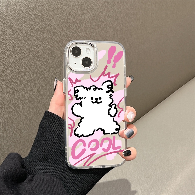 IPHONE Kartun Anjing Lucu Cermin Ponsel Case Kompatibel Untuk Iphone11 12 13 14 12Pro 13Pro 14Pro Pro Max XR X XS Max Electroplating Tombol Perlindungan Mirror Cover