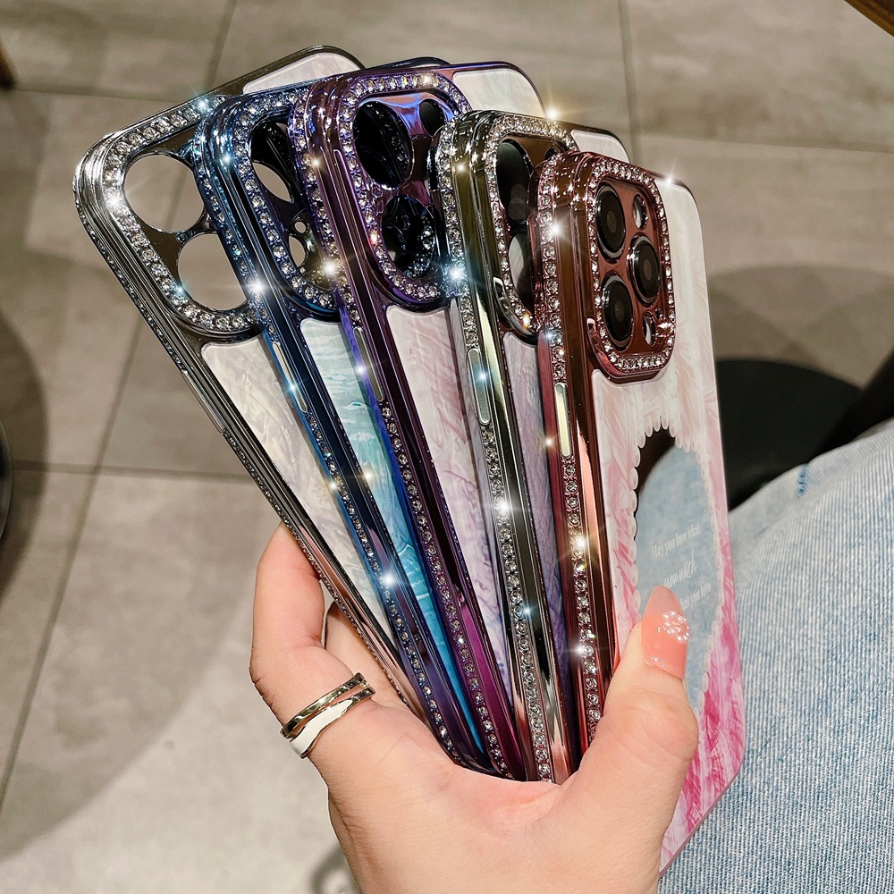 IPHONE Gadis Berlian Berkilau Perhiasan Make Up Cermin Ponsel Case Untuk Iphone13 14 Pro Max14 Plus Mewah Plating Dream Shell Bumper Cove