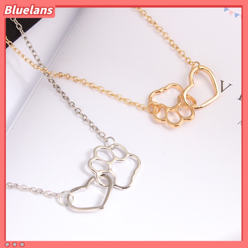 [BLS] Kepribadian Fashion Hewan Berongga Jantung Anjing Paw Print Kaki Kucing Kalung Kaki Anjing Cetak Kalung Pendek