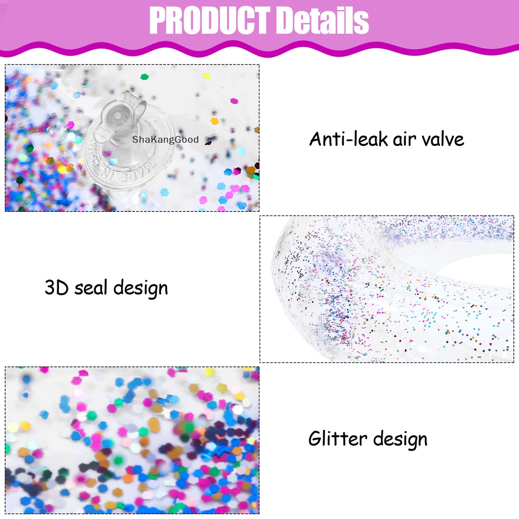 Skid 5pcs 33inch Pelampung Kolam Renang Tiup Cincin Confetti Glitter Tabung Dalam Pelampung Kolam Renang Musim Panas Menyenangkan Renang Tabung Cincin Transpar SKK