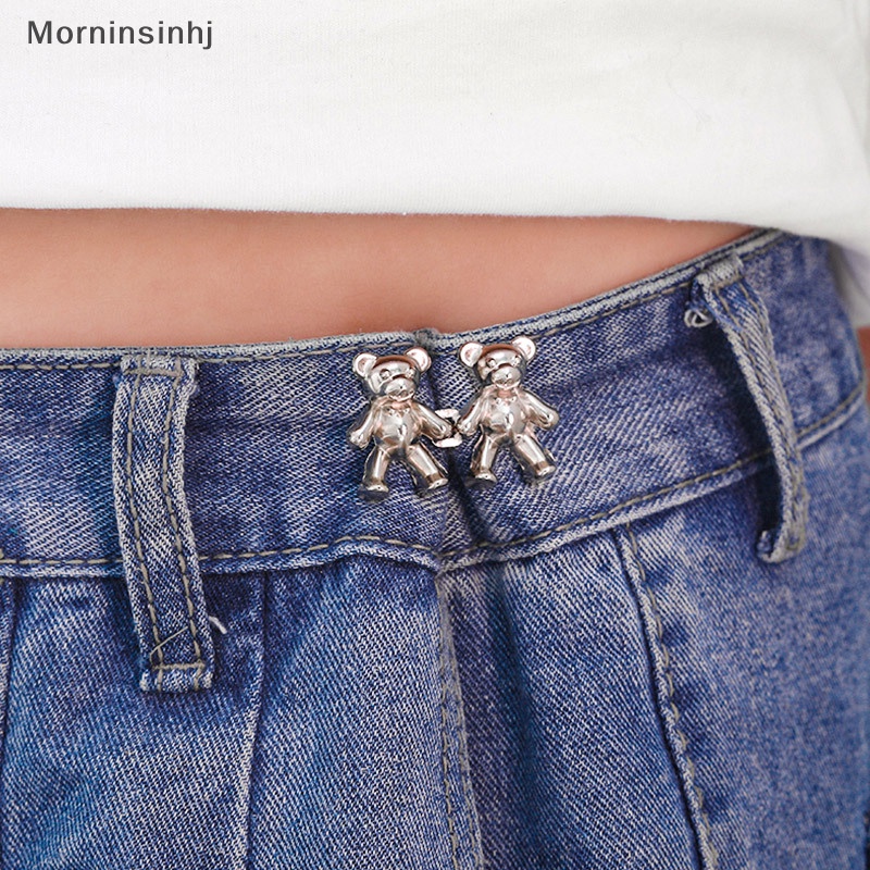 Mornin 1pasang Bear Shaped Adjustable Jean Tighten Button Waist Buckle Snap Celana Gesper Extender Pengganti Jeans Button Attachment Pins id