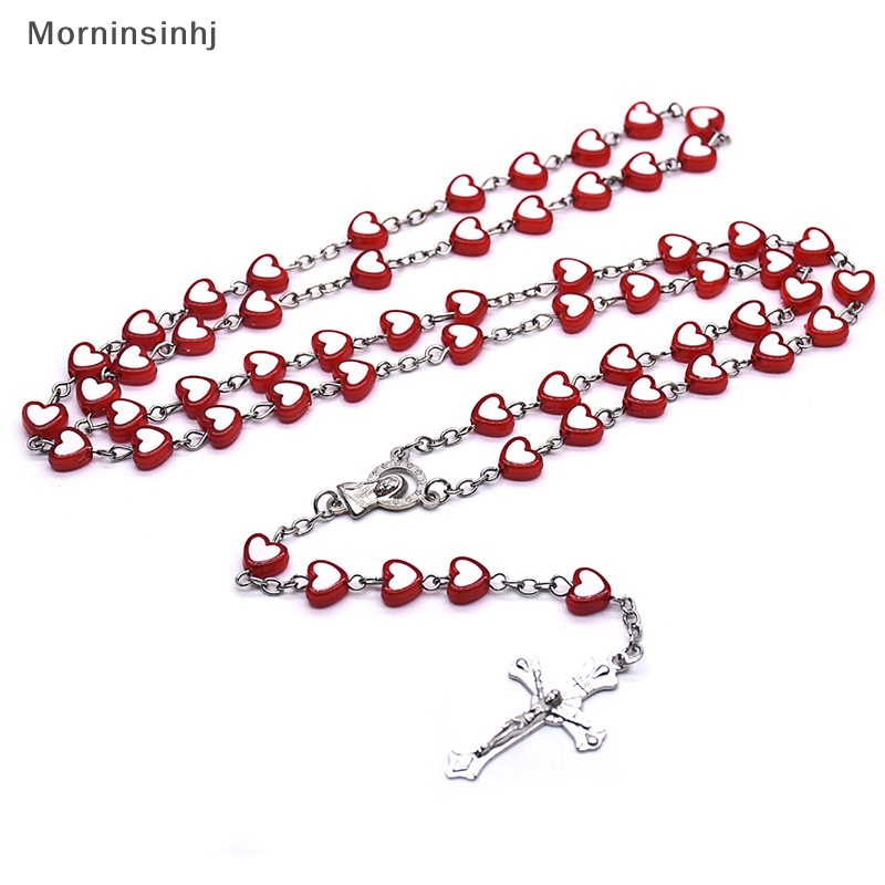 Mornin Merah Cinta Hati Rosario Yesus Salib Liontin Kalung Wanita Kristen Fashion Perhiasan Hadiah id