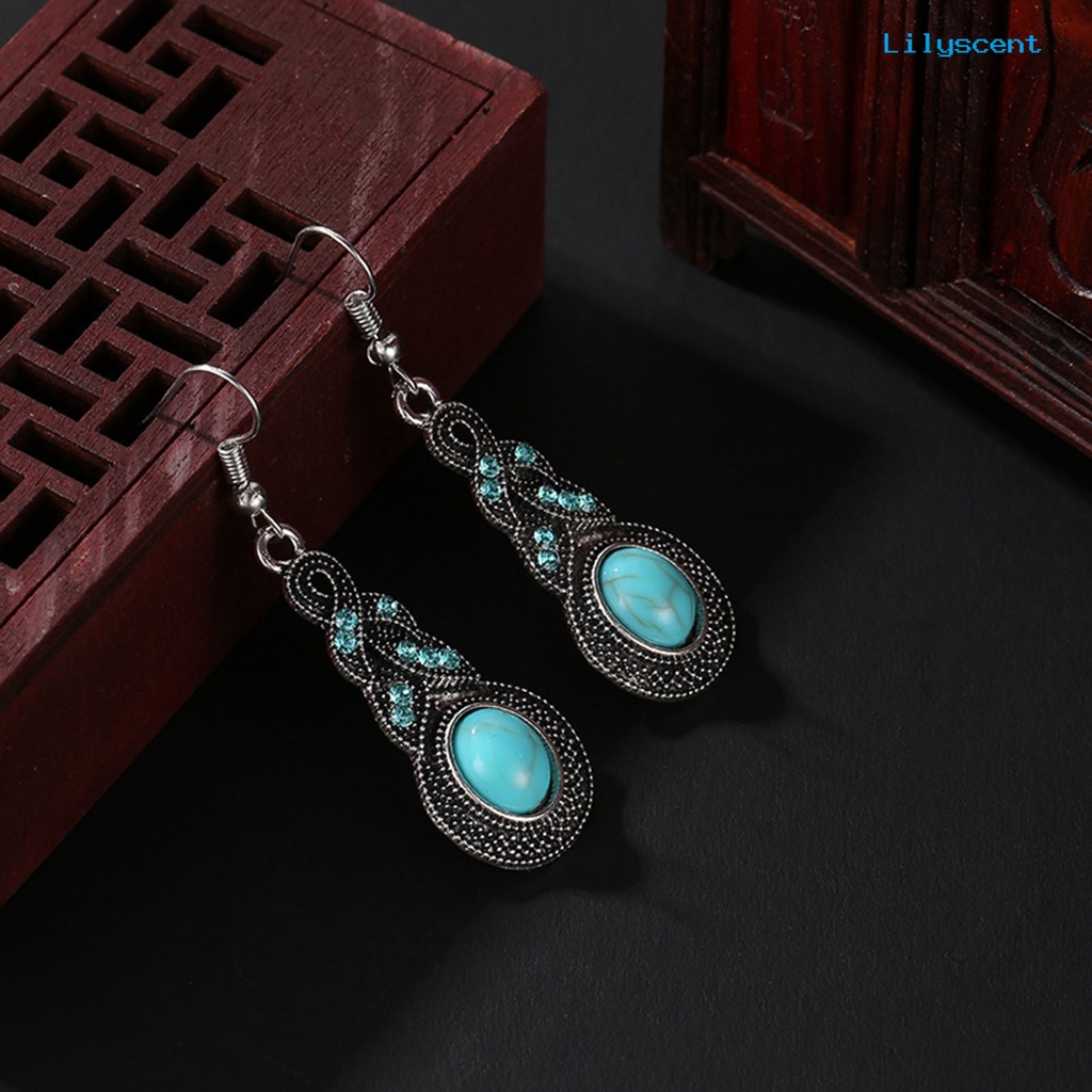 [LS]1 Set Wanita Kalung Anting Imitasi Turquoise Vintage Jewelry Set Perhiasan Berkilau Electroplating Untuk Pesta