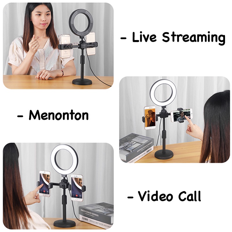 Akane Zora  LIVE PHONE HOLDER RING LIGHT 16cm DESKTOP STAND SINGLE DOUBLE TRIPLE USB MODE DUAL 360 LIPAT FOLDING BRACKET SELFIE STREAMING TRIPOD LIGHTNING