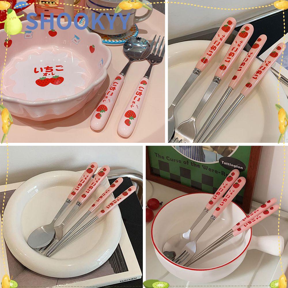 CHOOKYY Chookyy Cutlery Set Portable Lucu Strawberry Sumpit Spoon Fork Alat Makan