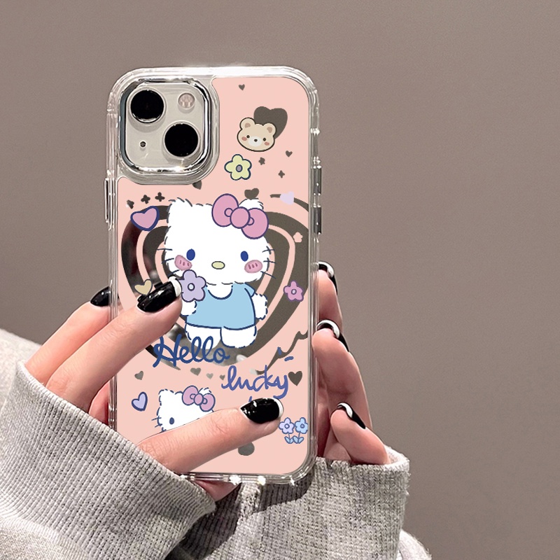 IPHONE Casing Ponsel Cermin Kucing Kitty Lucu Kompatibel Untuk Iphone11 12 13 14 12Pro 13Pro 14Pro Pro Max XR X XS Max Electroplating Tombol Perlindungan Mirror Cover