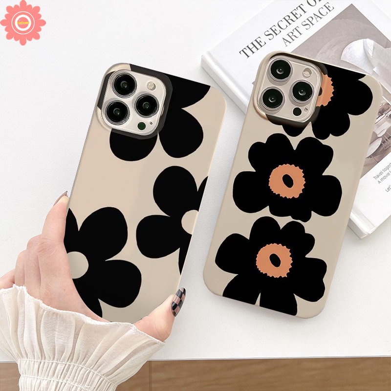 Casing Pelindung Kamera Tahan Guncangan Tiga Bunga Sederhana Kompatibel Untuk IPhone XR XS X Max8 7 Plus 11 14 13 12 Pro Max SE 2020 INS Fashion Gaya Korea Glossy Tpu Lembut Penutup Belakang