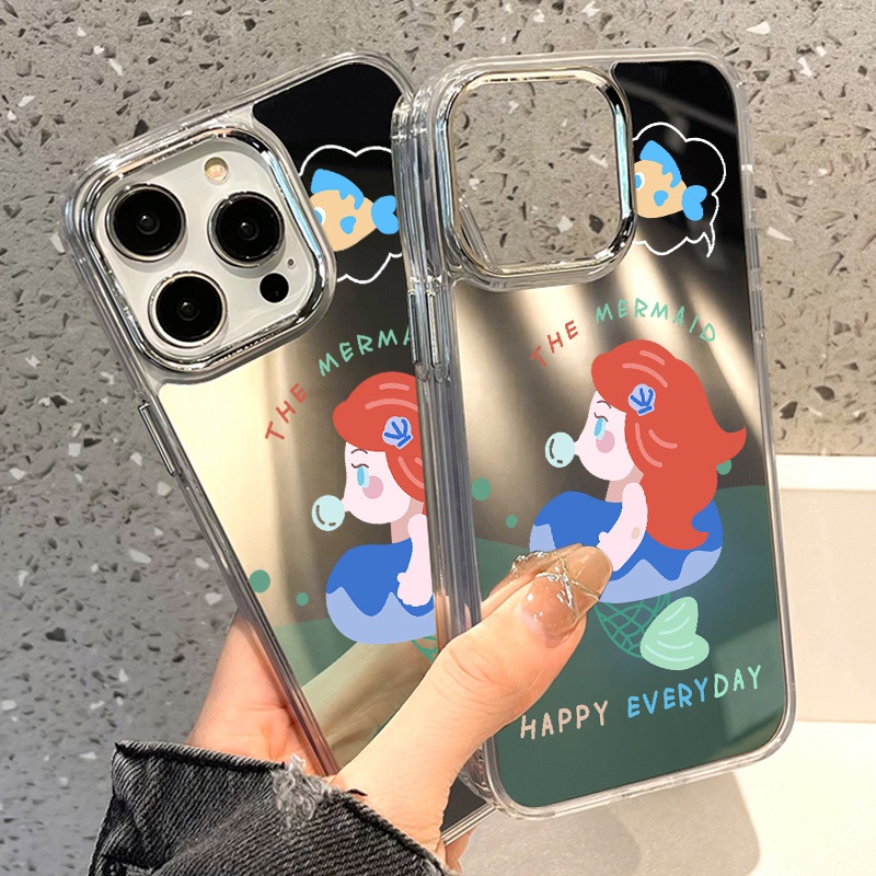 IPHONE Mermaid Mirror Phone Case Kompatibel Untuk Iphone11 12 13 14 12Pro 13Pro 14Pro Pro Max XR X XS Max Electroplating Tombol Perlindungan Mirror Cover