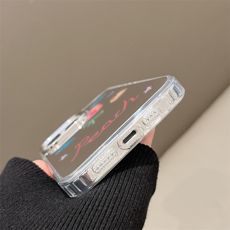 IPHONE Casing Ponsel Cermin Lukisan Beruang Pink Kompatibel Untuk Iphone11 12 13 14 12Pro 13Pro 14Pro Pro Max XR X XS Max Electroplating Tombol Perlindungan Mirror Cover