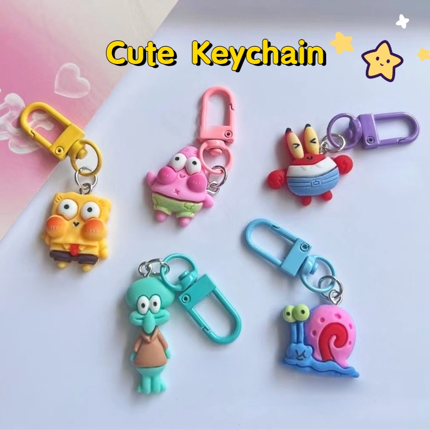 5pcs SpongeBob Gantungan Kunci Lucu Kartun Resin Liontin Untuk Anak Perempuan Patrick Star Ransel Pendant