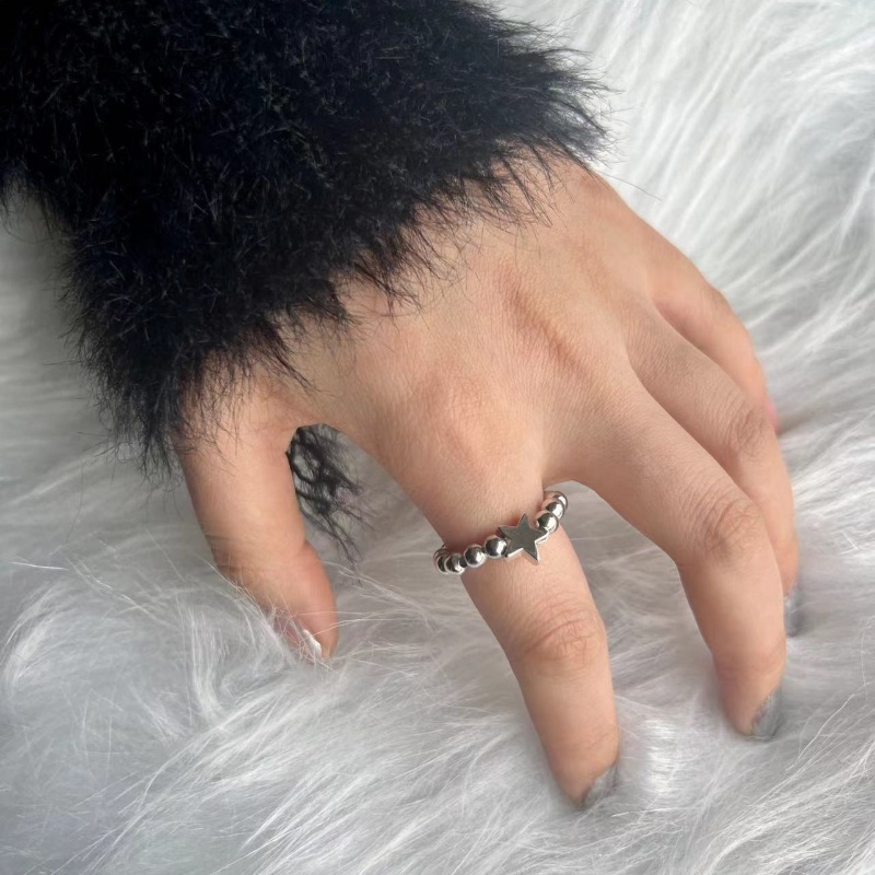 Sederhana Pentagram Vintage Cincin Perhiasan Manik-Manik Bulat Halus Cincin Fashion Bintang Cincin Unisex Pesta Cincin Adjustable Elastis Star Rings