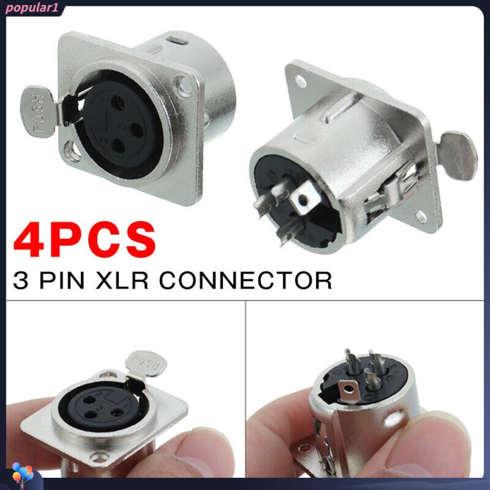 POPULAR Populer 4pcs XLR Konektor Amplifier 3pin Mount Socket Jack Connector Plug