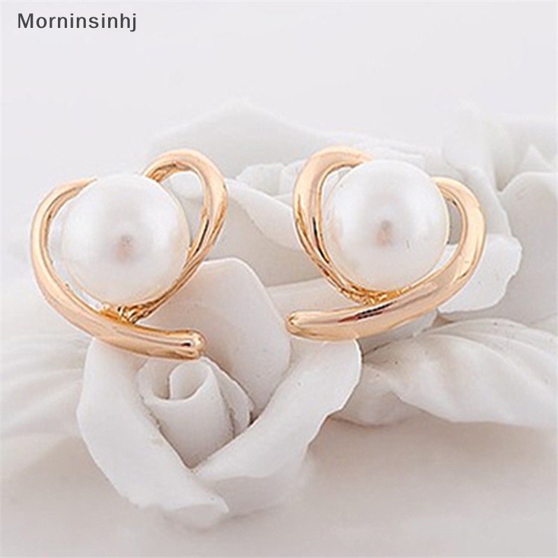 Mornin Anting Mutiara Imitasi Untuk Wanita Warna Emas Hati Stud Earrings Hadiah Natal Desain Tidak Teratur Anting Biasa id