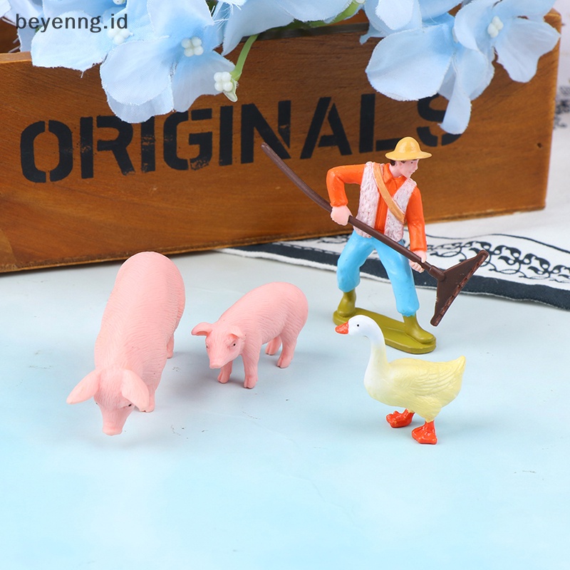 Beyen DIY Pekerja Lahan Pertanian Babi Kuda Sapi Bebek Model Hewan Miniatur Dekorasi ID