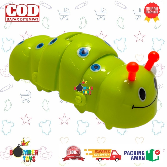 MAINAN ANAK Bayi Ulat ULET BULU wind up toys CATERPILLAR PUTAR MERANGKAK WARNA WARNI LUCU