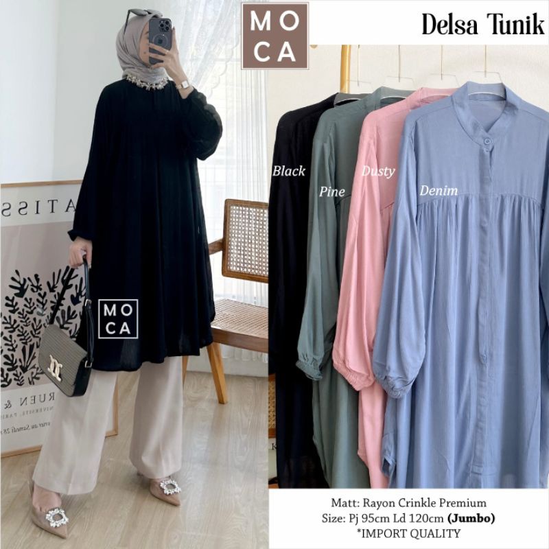 DELSA TUNIK Jumbo ORI MOCA | Ld120 Rayon Crinkle Premium