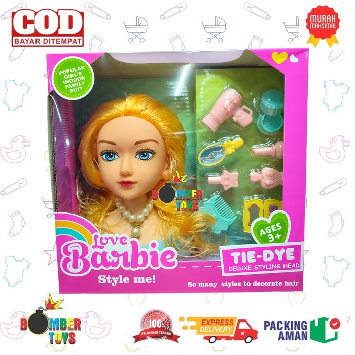 MAINAN ANAK MUKA MAKEUP BONEKA KEPALA BERBIE BEAUTIFUL SET LUCU AKSESORIS STYLE MAINAN ANAK PEREMPUAN