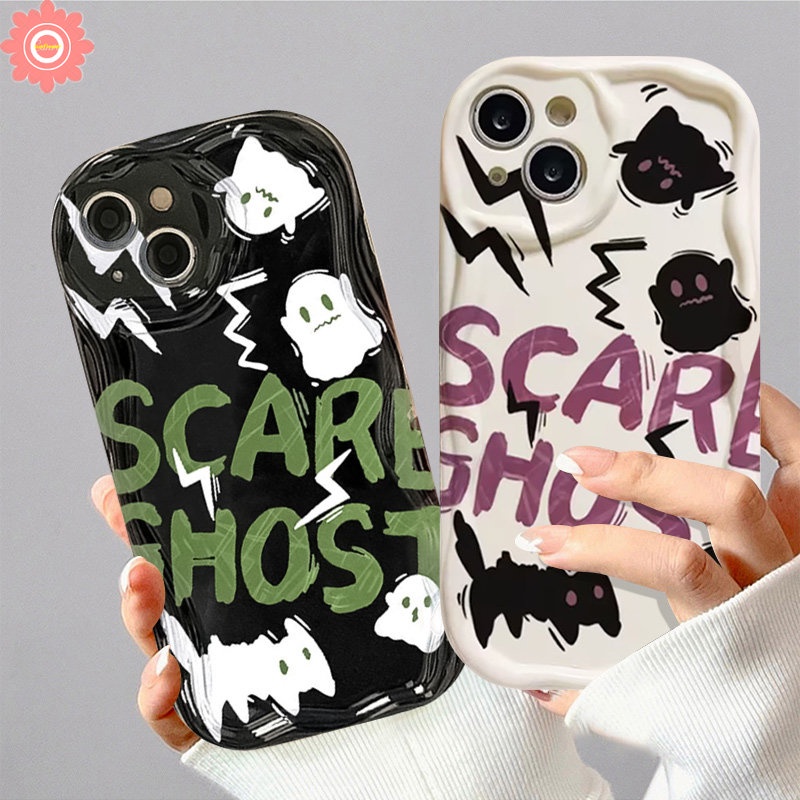 Casing Untuk Realme C53 C25s C25 C30 C35 C15 C11 C25Y C55 C12 C33 C21Y C31 9i 7i 5 5i 6i 5s C21 C17 C20 C3 C1 Pasangan Kartun Lucu Hantu Monster Kecil 3D Bergelombang Lengkung Tepi Soft Case