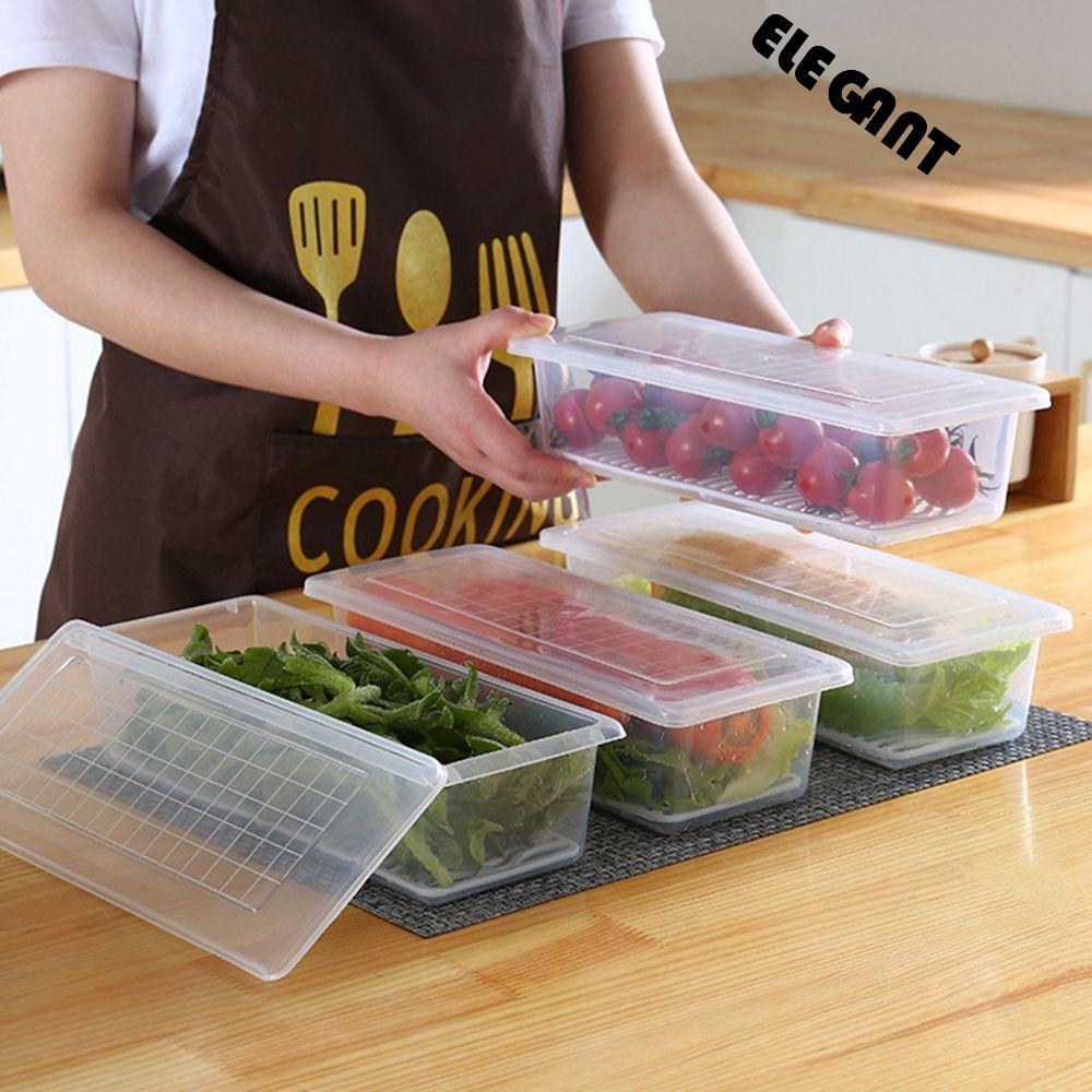 【 ELEGANT 】 Wadah Penyimpanan Sayur Tetap Segar Alat Dapur Transparan Anti Lembab Dengan Tutup Plastik Kulkas Organizer