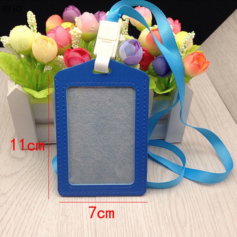 [BFID] 1pc PU ID Holders Case Nama Badge Card Holder Dengan Lanyard Kalung [ID]