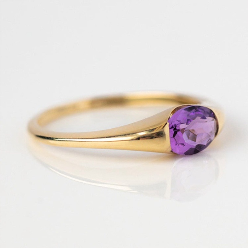 Fashion Eropa Amerika 14 K Emas Natural Amethyst Cincin Mewah Indah Kristal Cincin Pernikahan Ulang Tahun Romantis Anniversary Hadiah Perhiasan Cincin Ukuran 5-11