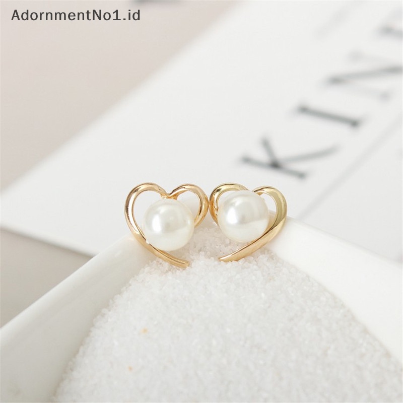 [AdornmentNo1] Anting mutiara imitasi untuk wanita warna emas hati anting Stud hadiah natal desain tidak teratur anting biasa