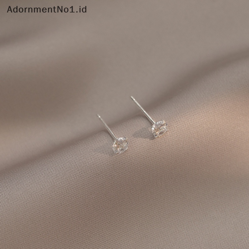 [AdornmentNo1] Real 925 perak Sterling bulat zirkon anting Stud untuk wanita klasik perhiasan halus aksesoris telinga minimalis