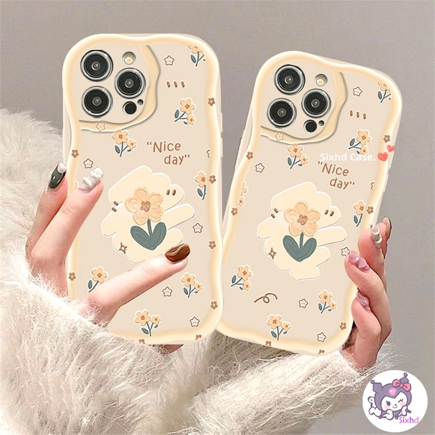 OPPO A57 A17K A76 A17 A16 A15 A7 A54 A53 A33 A95 A78 A77s A74 A32 A5s A3s A9 A5 A12 A96 A94 A93 A11K Fashion Yellow Flower 3D Curved Edge Wave Glossy Shockproof Phone Case Soft