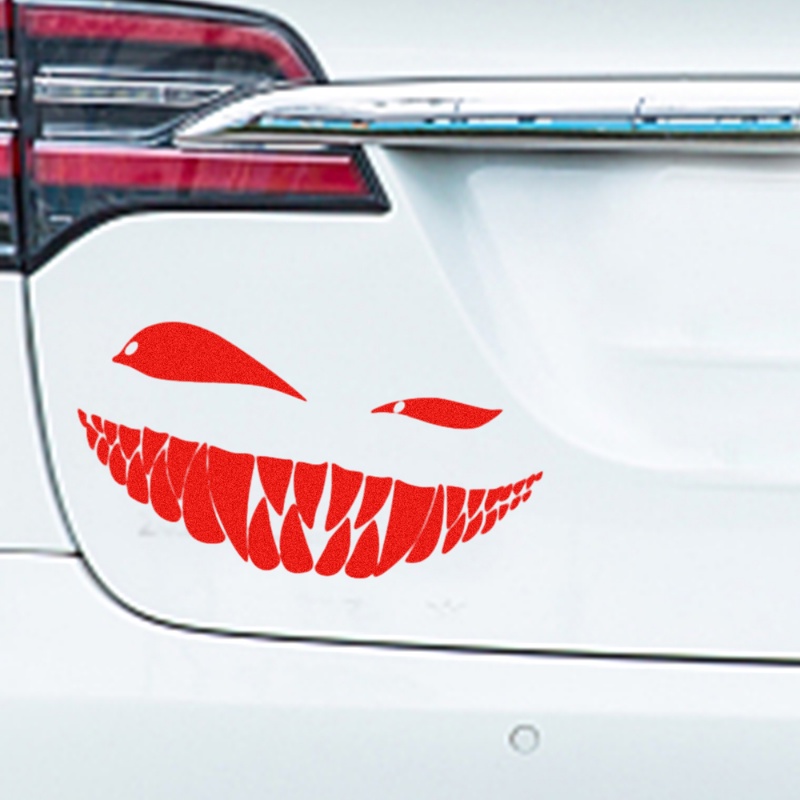 Creative Devil Slanted Eye Pattern PVC Waterproof Car Sticker/ Motorbike Self Adhesive Personalized Bad Smile Decal/ DIY Vehicle Decorative Monster Applique