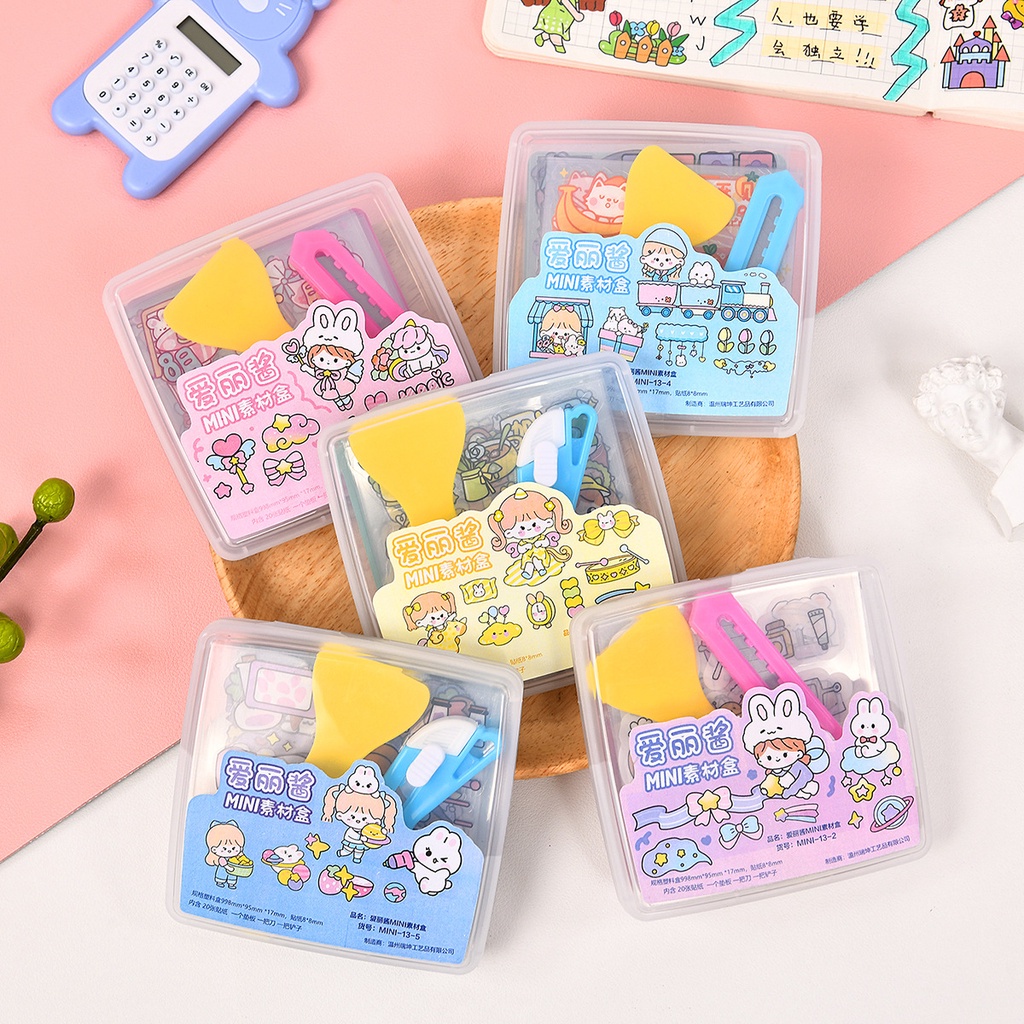 PAKET STIKER DAN PINSET STIKER BOX SET MINI PERALATAN JURNALING MOMO KARTUN LUCU UNIIK IMUT DISTRICT BEAUTY