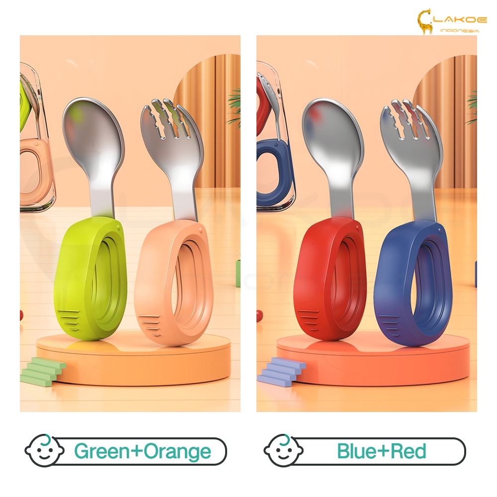 Lakoe Sendok Garpu set Anak Stainless Steel/Training Baby Spoon/ Sendok Belajar Makan Bayi dan kotak