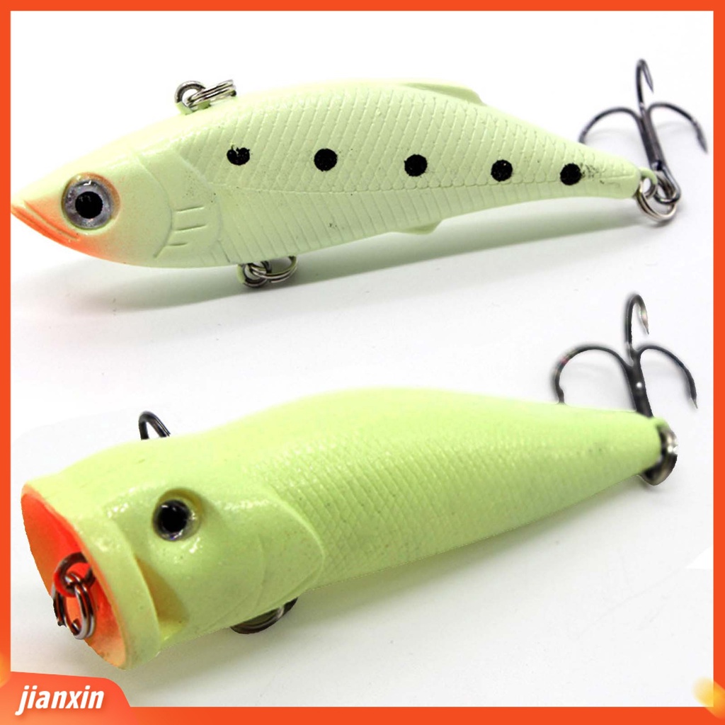 (In Stock) Night Glow Fishing Lure Luminous Alat Tackle Umpan Keras Palsu Dengan Kait Treble