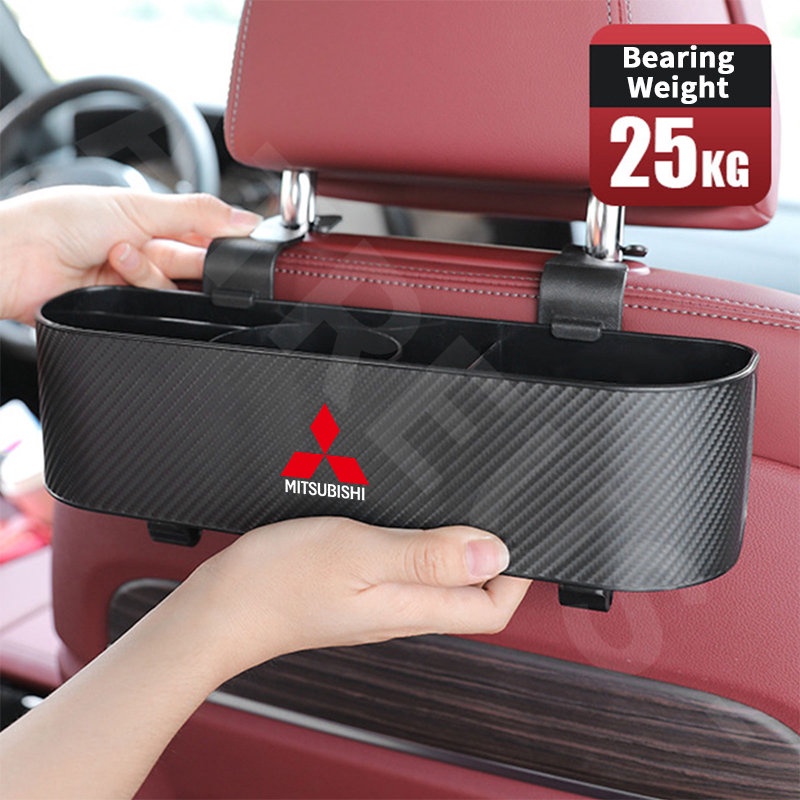 Mitsubishi Car Back Seat Organizer Kursi Belakang Mobil Hook Kotak Penyimpanan Cup Holder Tekstur Serat Karbon Untuk Mitsubishi Xpander Cross Pajero Outlander Sport Eclipse Attrage Triton Mirage Lancer