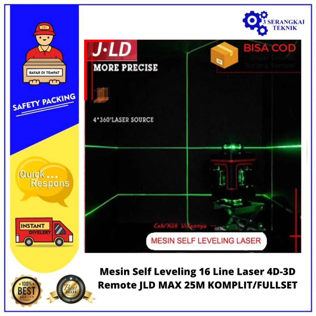 Mesin Self Leveling 16 Line Laser 4D-3D Remote JLD MAX 25M KOMPLIT/FULLSET