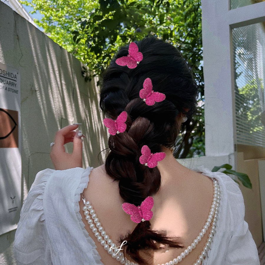 5pcs/set Kupu-Kupu Shiny Hair Clip Plastik Lucu Manis Jepit Rambut Klip Samping Aksesoris Rambut Gadis