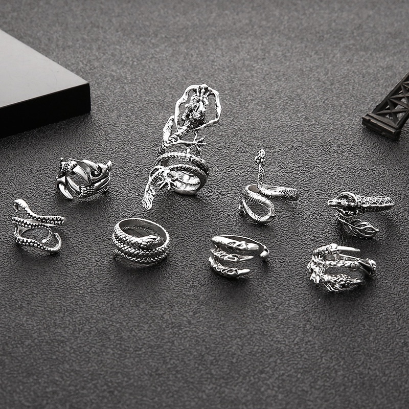 8pcs /Set Kepribadian Berlebihan Medusa Cincin Ular Punk Cakar Elang Pctopus Cincin Set Wanita Pria Unisex Perhiasan