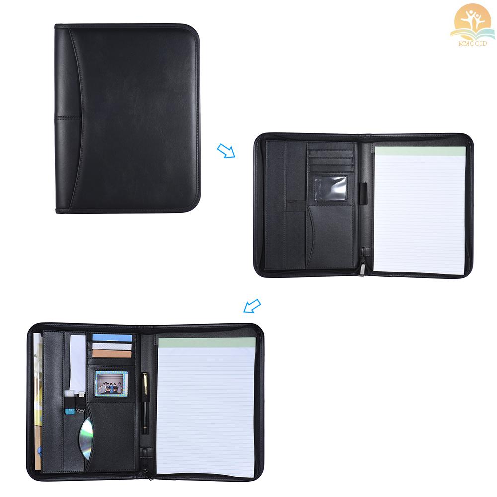 In Stock Multifungsi Profesional Bisnis Portfolio Padfolio Folder Dokumen Case Organizer A4 Kulit PU Penutup Resleting Dengan Holder Kartu Nama Memo Note Pad