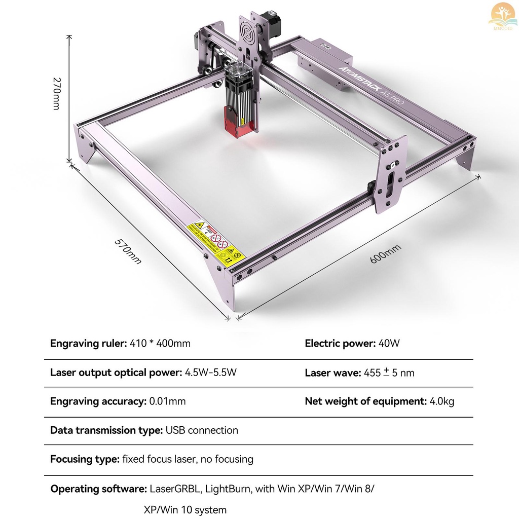 In Stock ATOMSTACK A5 Pro 40W Laser Engraver CNC Desktop DIY Mesin Pemotong Ukir Laser Dengan 410x400 Ukiran Area Titik Kompresi Pelindung Mata Tetap-Fokus Laser Pantat Cepat