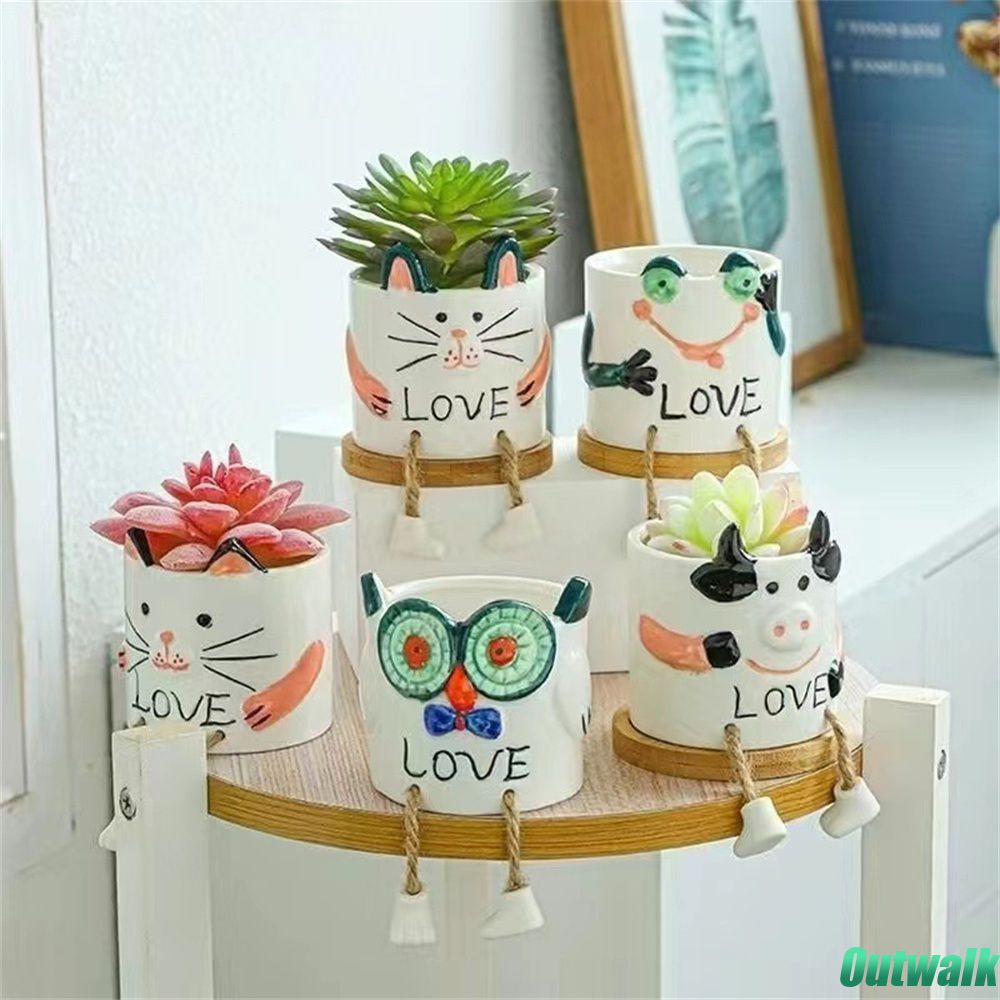 ღ Pot Bunga Lucu Kreatif Keramik Kaki Gantung Pot Bunga Tanaman Berdaging Boneka Dekorasi Desktop Succulent Wadah Aksesoris Dekorasi Rumah