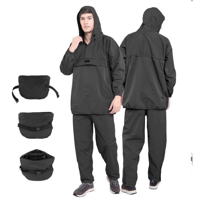 Capilari XWR 100 Jas Hujan Kantung Kangguru Raincoat Unisex Original - Hitam