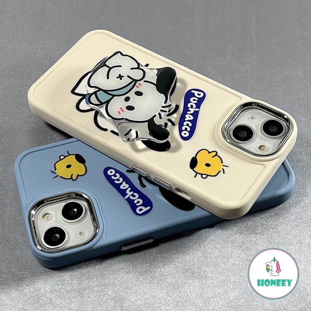 Fashion Kartun Pochacco Holder Phone Case Kompatibel Untuk iPhone 14 Pro 13 12 11 Pro Max Case iPhone 11 7 8Plus XR Metal Kamera Perlindungan Hybrid Phone Cover