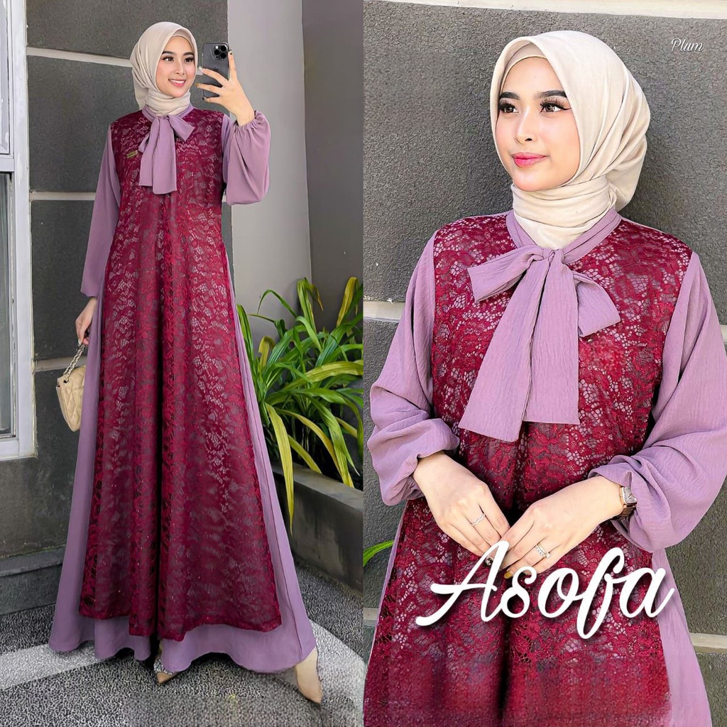 Asofa Maxy Gamis Muslim Cringkle Premium l Dress Busui Friendly All Size Fit To XL Besar OOTD Kondangan