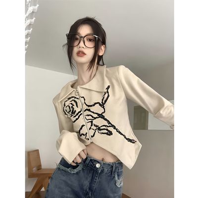 Korean Atasan Polo Wanita Lengan Panjang Rajut Casual Crop Top