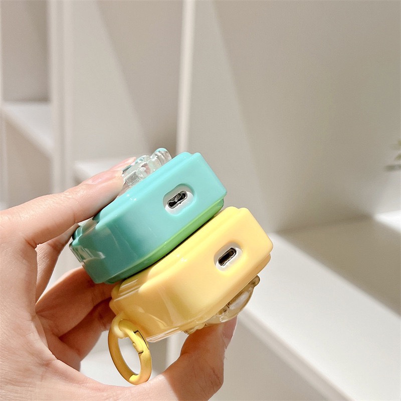 3d Akrilik Glitter Teman Hewan Kecil Nirkabel Bluetooth Earphone Macaron Warna Solid TPU Case Cover Untuk Airpods 1 2 3 PRO PRO2 Pelindung Glossy Dengan Cincin Jari