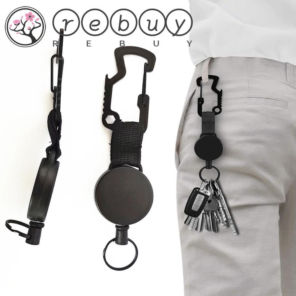 Rebuy Badge Reel ID Lanyard Recoil Belt Ditarik Perlengkapan Kantor Carabiner Pembuka Gantungan Kunci Klip