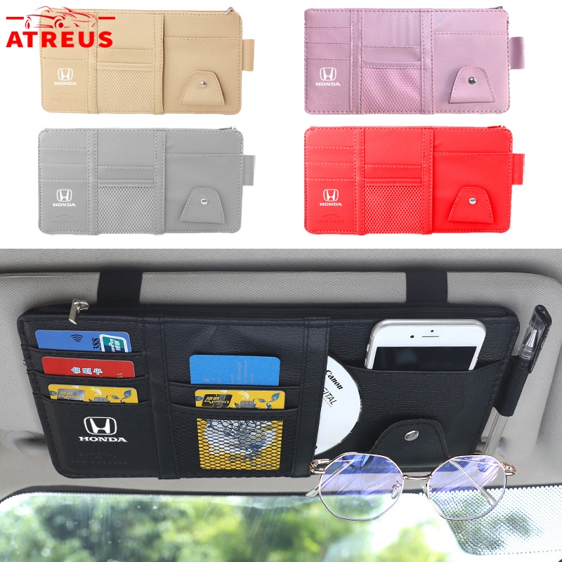 Honda Kulit Car Sun Visor Organizer Dengan Resleting Sun Visor Tas Penyimpanan Serbaguna Untuk Honda Brio City Civic CRV HRV BRV Accord Mobilio WRV Odyssey Freed Jazz